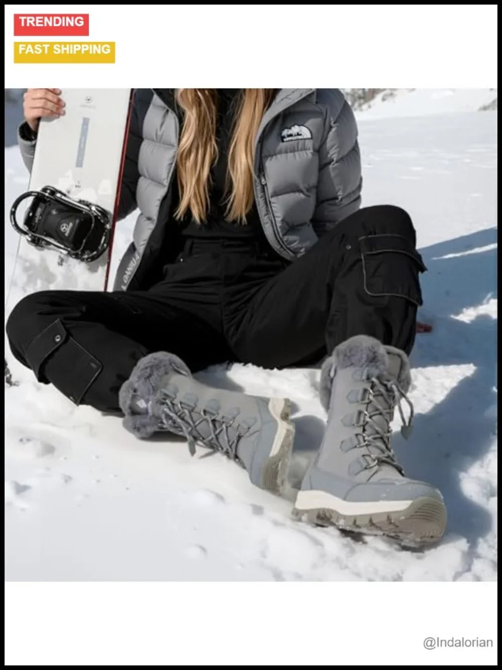 Women's Waterproof Mid Calf Snow Boots with Faux Rabbit Fur & 3M Insulation